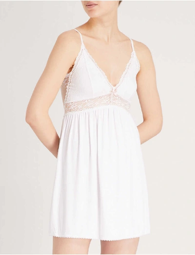 Shop Eberjey Colette Jersey And Stretch-lace Chemise In White