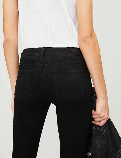 Shop Paige Ladies Black Leather Ripped Denim Edgemont Skinny Mid-rise Jeans, Size: 30 In Black Shadow