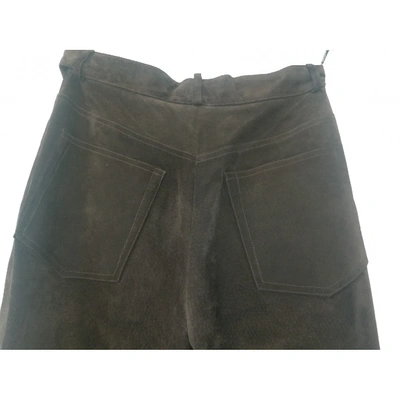 Pre-owned Dior Leather Straight Pants In Brown