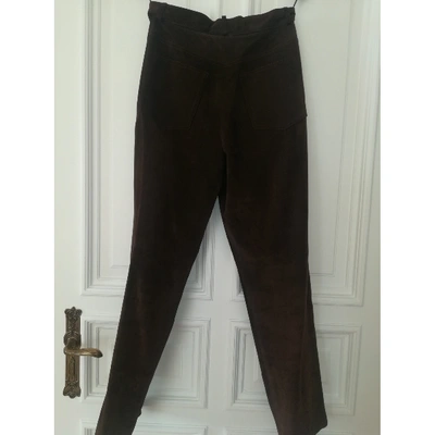 Pre-owned Dior Leather Straight Pants In Brown