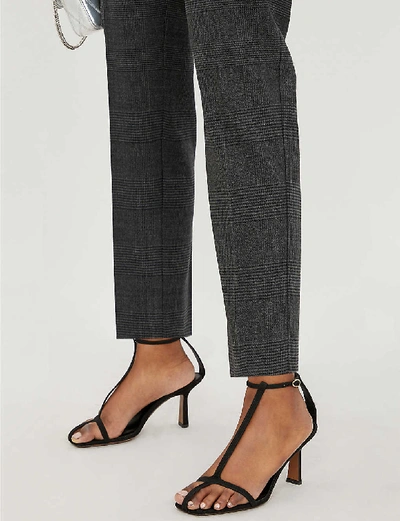 Shop Pinko Tenerezza Tartan High-rise Tapered Stretch-wool-blend Trousers In Mult.nero/grigio