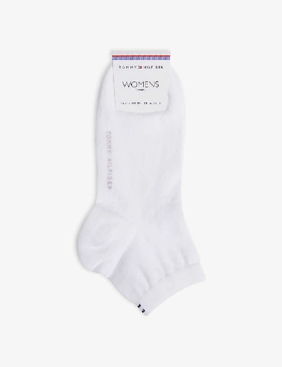 Shop Tommy Hilfiger Logo Cotton-blend Set Of Two Trainer Socks In White