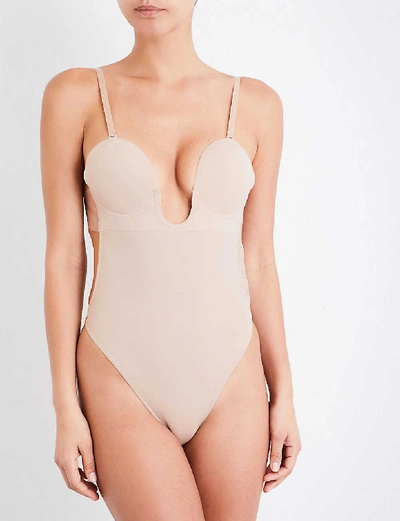 Shop Fashion Forms Plunge Stretch-jersey Bodysuit In Nude