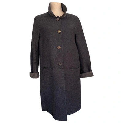 Pre-owned Dkny Wool Coat In Grey