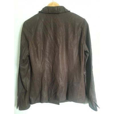 Pre-owned Elie Tahari Leather Biker Jacket In Brown