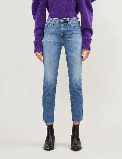 Shop Ag Isabelle Straight-leg High-rise Stretch-denim Jeans In Blue