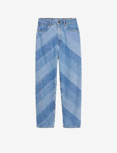 Shop Sandro Diego Striped Cropped High-rise Straight Jeans In Bleu+denim