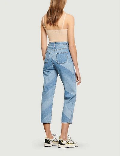 Shop Sandro Diego Striped Cropped High-rise Straight Jeans In Bleu+denim