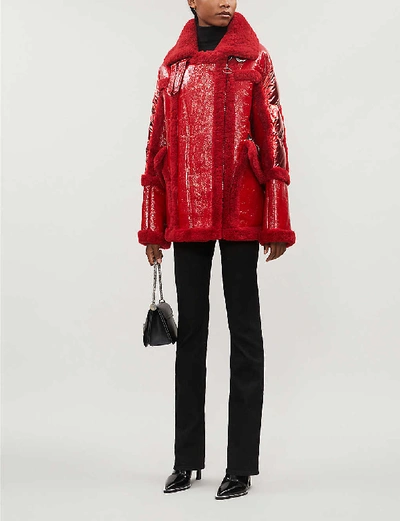Shop Nicole Benisti Montaigne Metallic Shearling And Shell-down Coat In Rougerouge