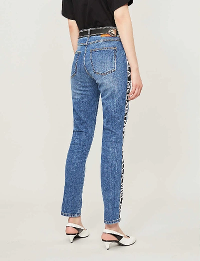 Shop Stella Mccartney Womens Sky Blue Logo-stripe Skinny Mid-rise Jeans 25