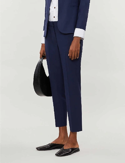 Shop Theory Treeca Cropped Stretch-wool Tapered Trousers In Sea Blue