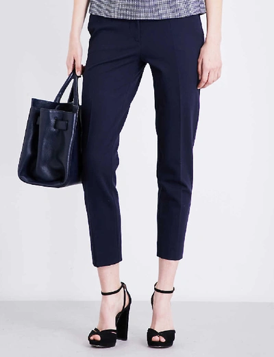 Shop Max Mara Pegno Straight High-rise Stretch-jersey Trousers In Navy