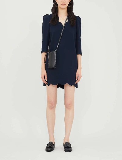 Shop Claudie Pierlot Riva Scalloped-edge Crepe Dress In Navy