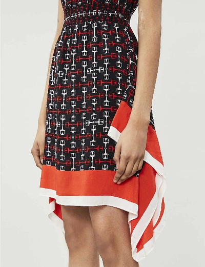 Shop Maje Geometric-print Crepe Mini Dress In Black Red