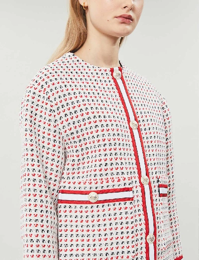 Shop Maje Gerona Cotton-blend Tweed Jacket In Ecru Red Navy