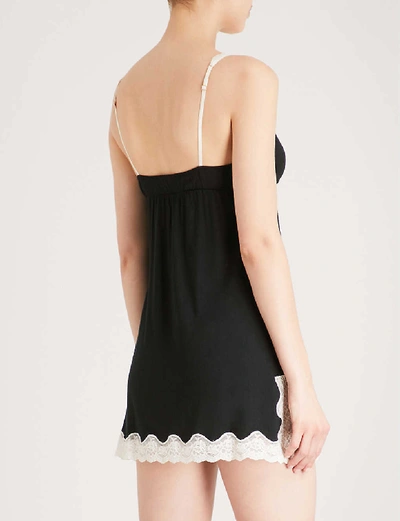 Shop Eberjey Lady Godiva Jersey Chemise In Black/off+white