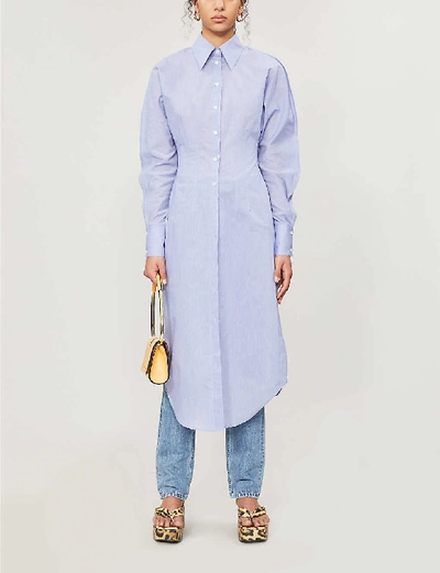 Shop Acne Studios Button-up Cotton-blend Midi Dress In Powder Blue