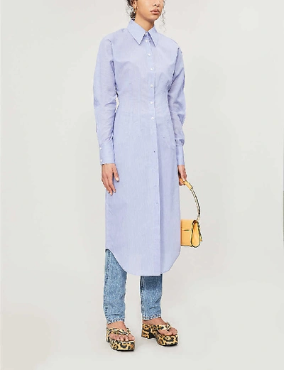 Shop Acne Studios Button-up Cotton-blend Midi Dress In Powder Blue