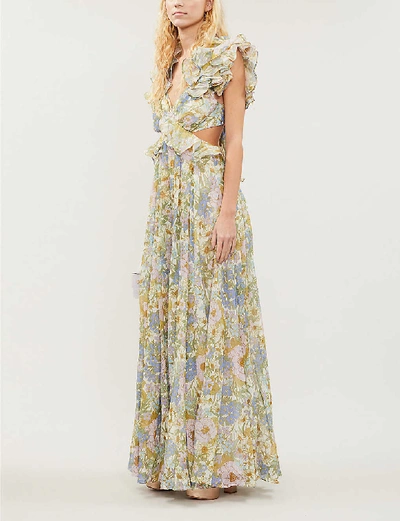 Shop Zimmermann Super Eight Floral-print Silk-crepe Midi Dress In Blue+meadow