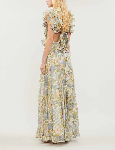 Shop Zimmermann Super Eight Floral-print Silk-crepe Midi Dress In Blue+meadow
