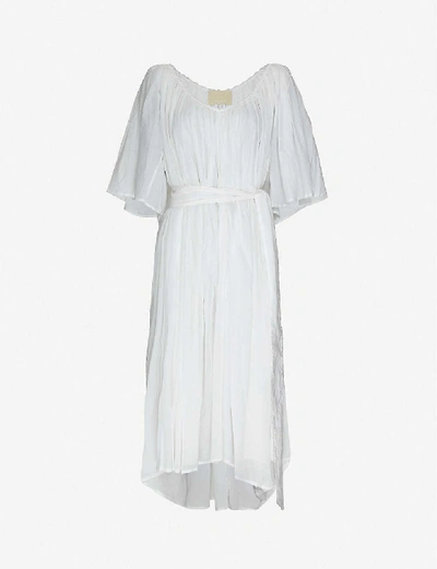 Shop Anaak Isadora Belted Cotton Midi Dress In White