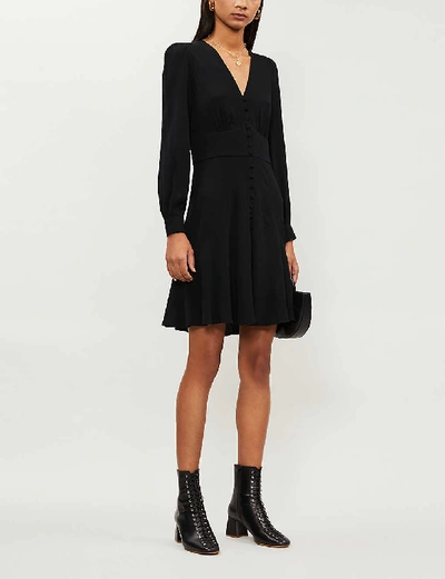 Shop Whistles Button-up Crepe Mini Dress In Black