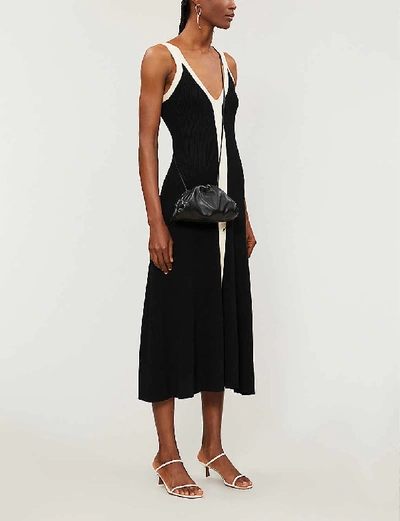 Shop Sandro Naten Contrast-trim Knitted Midi Dress In Black