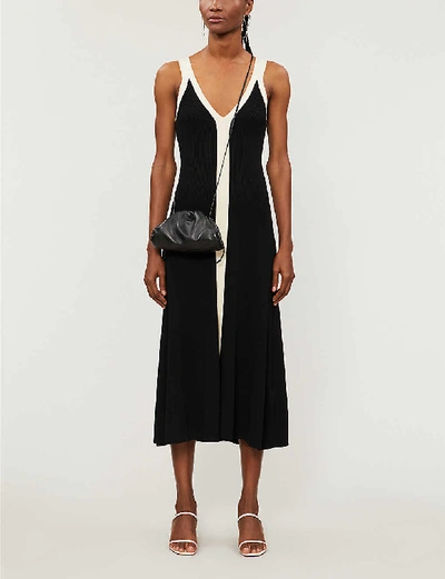 Shop Sandro Naten Contrast-trim Knitted Midi Dress In Black