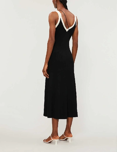 Shop Sandro Naten Contrast-trim Knitted Midi Dress In Black