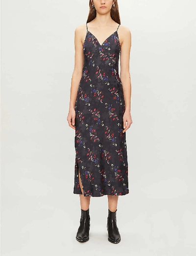 Shop Allsaints Melody Spirit Floral-print Crepe Midi Dress In Black