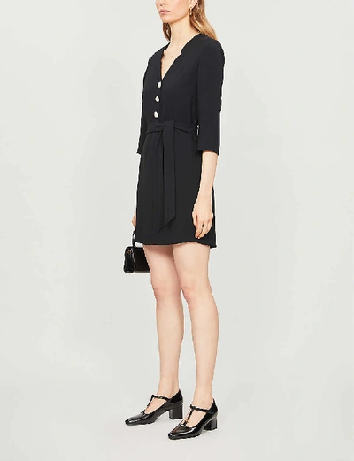 Shop Claudie Pierlot Rabane Tie-belt Crepe Mini Dress In Black