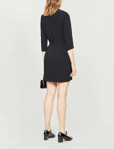 Shop Claudie Pierlot Rabane Tie-belt Crepe Mini Dress In Black