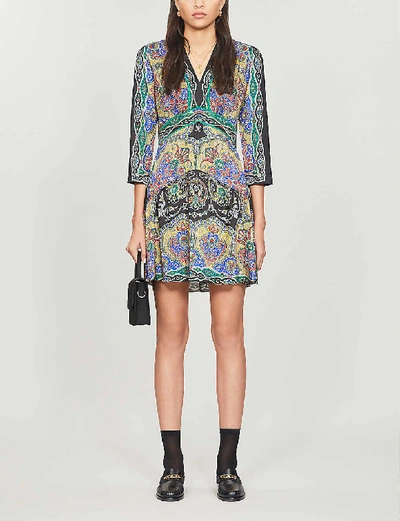 Shop Sandro Rayan Paisley-print Satin Midi Dress In Black