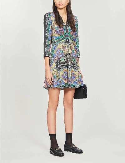 Shop Sandro Rayan Paisley-print Satin Midi Dress In Black