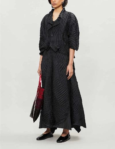 Shop Issey Miyake Asymmetric Pleated Woven Maxi Dress In Black