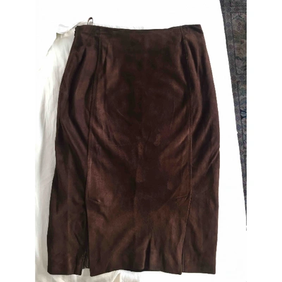 Pre-owned Harrods Leather Mid-length Skirt In Brown