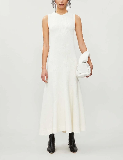 Shop Jil Sander Round-neck Linen-blend Midi Dress In Off White