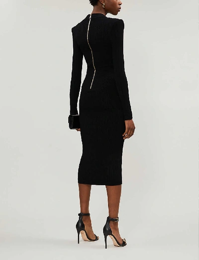 Shop Balmain Lattice-detail Stretch-ponté Midi Dress In Black