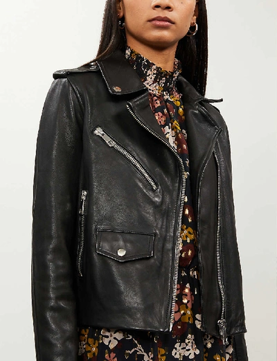 Whistles Womens Black Agnes Zip-through Leather Biker Jacket 8 In Black