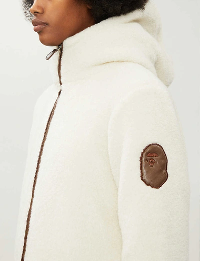 Shop Bape Hooded Teddy Coat In Cream