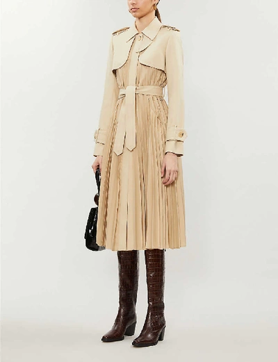 Shop Sandro Womens Beige Belted Satin-crepe Coat