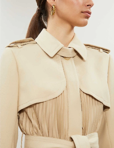 Sandro Pleated Trench Coat With Belt In Beige