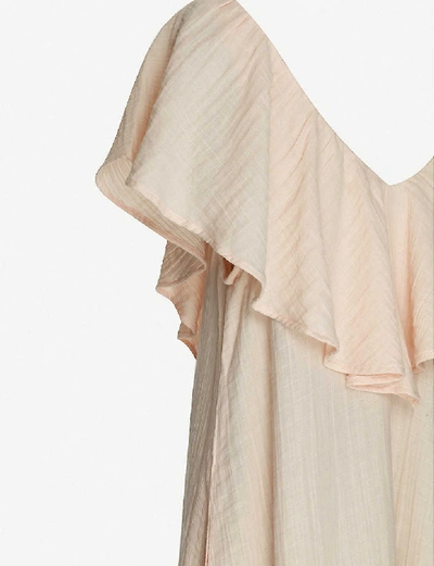 Shop Anaak Brigitte Ruffle-trim Cotton-muslin Maxi Dress In Pale+peac