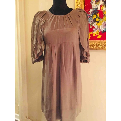 Pre-owned Vanessa Bruno Silk Mid-length Dress In Khaki
