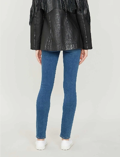 Shop Paige Ladies Blue Leather Denim Verdugo Ultra-skinny Mid-rise Jeans, Size: 28
