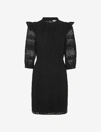 Shop Whistles Broderie Cotton Mini Dress In Black