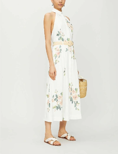 Shop Zimmermann Kirra Floral-print Linen Midi Dress In Ivory Magnolia