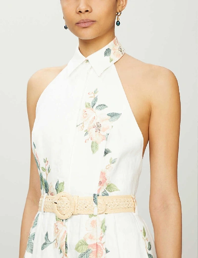 Shop Zimmermann Kirra Floral-print Linen Midi Dress In Ivory Magnolia