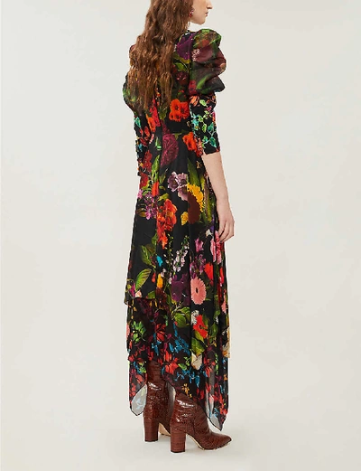 Shop Alice And Olivia Karen Floral-print Satin Midi Dress In Md+garden+floral+leaf
