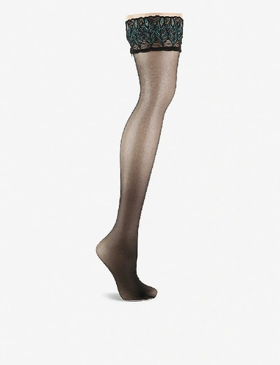 Falke Womens 3009 Black Lunelle Peacock Stockings In Nero